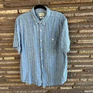 Weatherproof Vintage  Men's Blue Washable Linen Short Sleeve Shirt Size XL